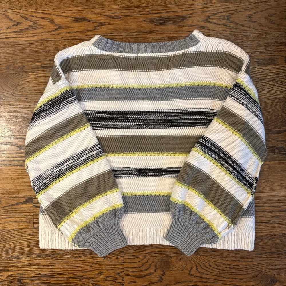 Lou & Grey Striped Knit Sweater Medium Cream Gray Yellow - Picture 3 of 3